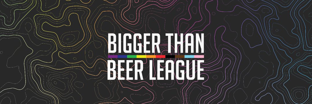 SJPrideHC's tweet photo. Let's show something off, a little more permanent. Say hello to our logo, alongside our slogan tag, #BiggerThanBeerLeague!

#SanJosePride #SJPride #PrideHC https://t.co/lcflqMMEgT