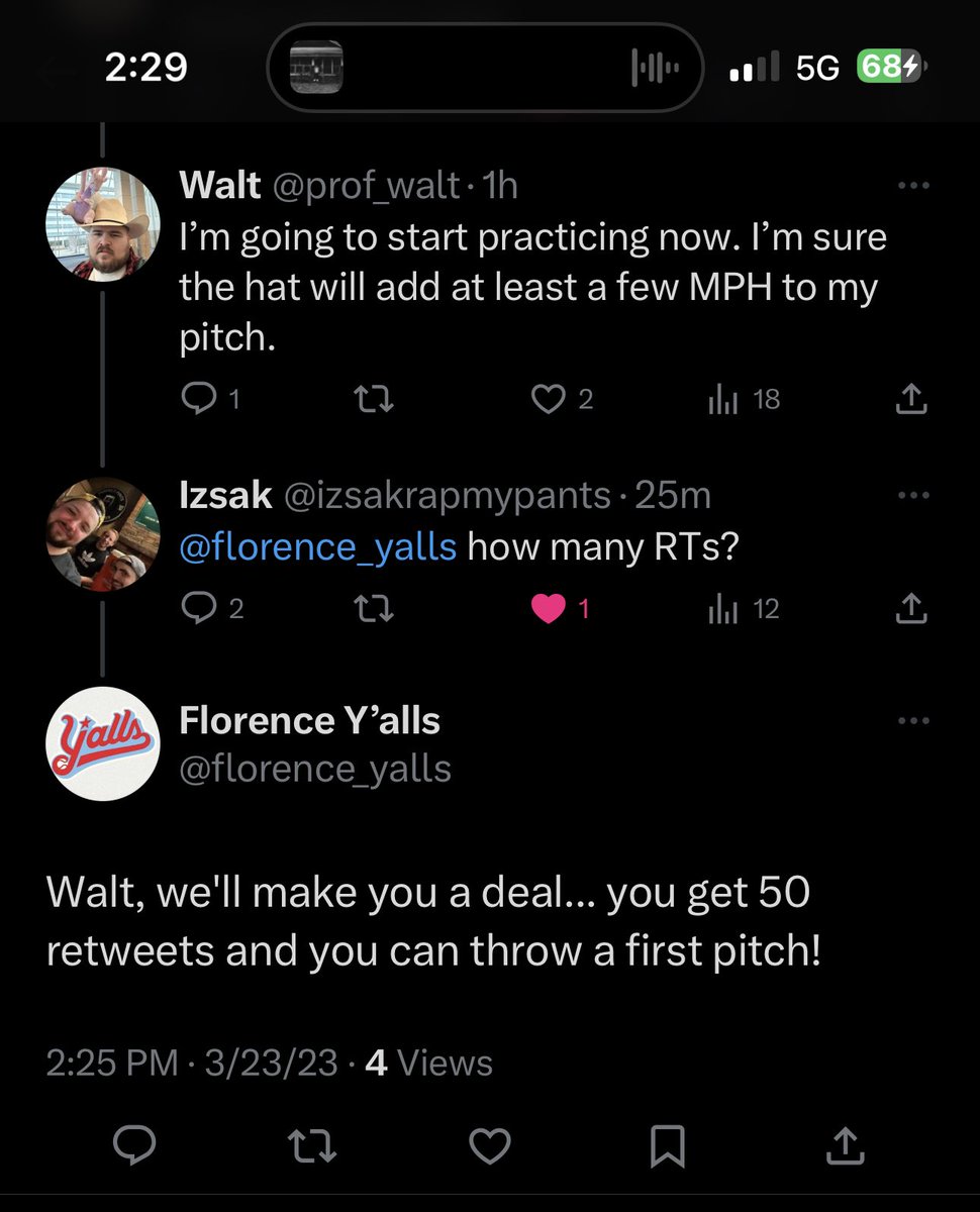 Walt (@prof_walt) on Twitter photo Alright, the <a href="/florence_yalls/">Florence Y’alls</a> said I can throw an opening pitch if I get 50 retweets. Make it happen Twitter! Alright, the <a href="/florence_yalls/">Florence Y’alls</a> said I can throw an opening pitch if I get 50 retweets. Make it happen Twitter!