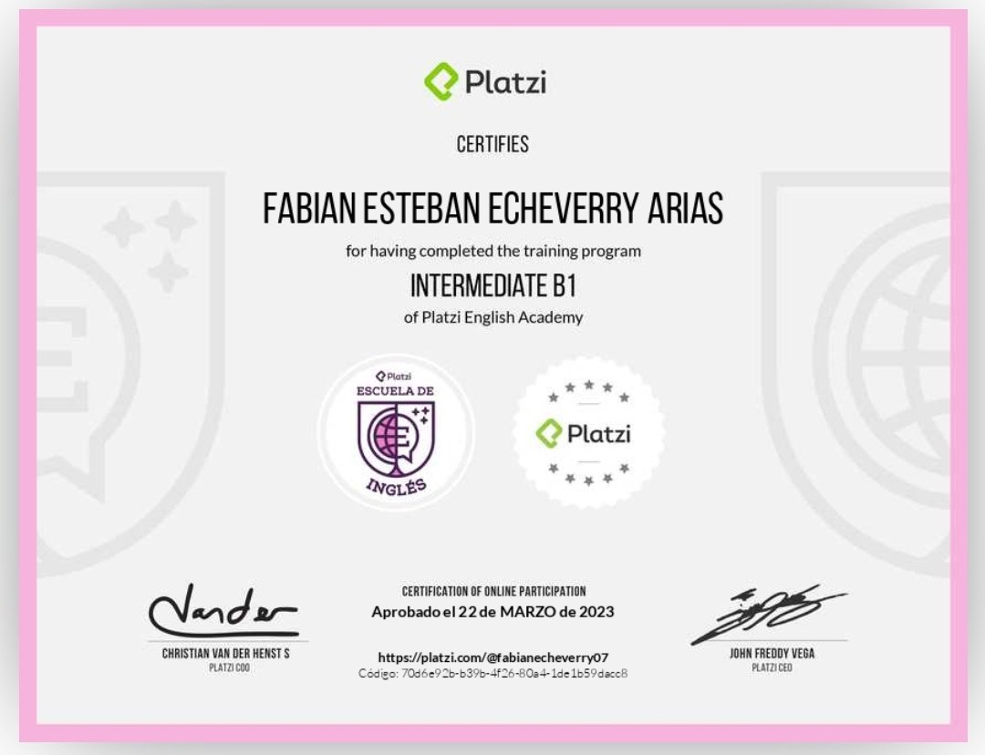 From 0 to B1. 
Thanks to <a href="/PlatziAcademy/">Platzi English Academy</a> .
👏