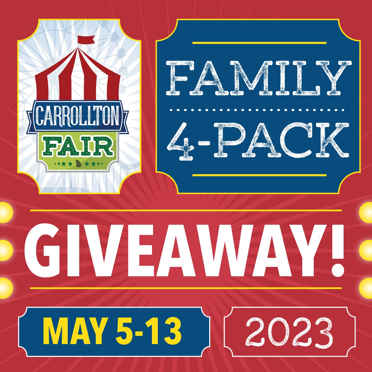 CarrolltonFair's tweet photo. Hey y'all! We're doing a #Giveaway over on our Instagram! Enter for the chance to win a Family Four-pack to this year's fair. https://t.co/HBQ6DSigpT