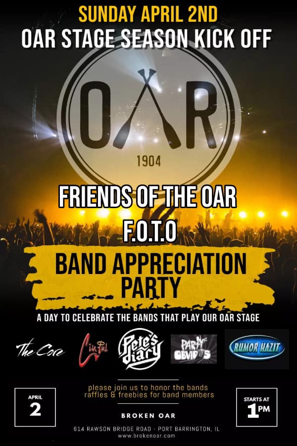 Petes_Diary's tweet photo. Join us at #BrokenOar in #PortBarringtonIL tomorrow afternoon to kick off band season. @Petes_Diary takes the stage from 4:30 - 5:45 p.m. It's gonna be a rockin' party!

@petedank 🎸 https://t.co/ej6di2rcW9