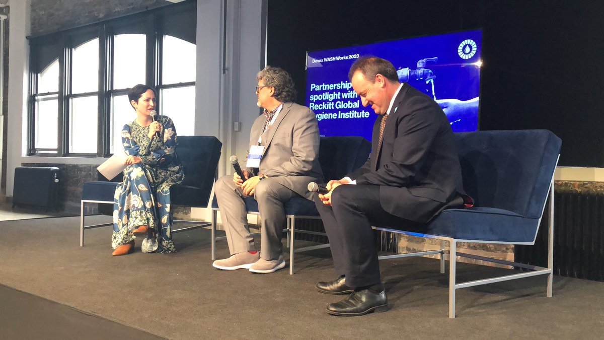 devex's tweet photo. On stage now at #WASHWorks our @KateDWarren talking hygiene as a critical foundation of health with:  • David Wheeler, director of strategy and operations @RGHIHygiene4All • Dominic O'Neill, executive director @SHFund__ https://t.co/vD7wpQYQjp