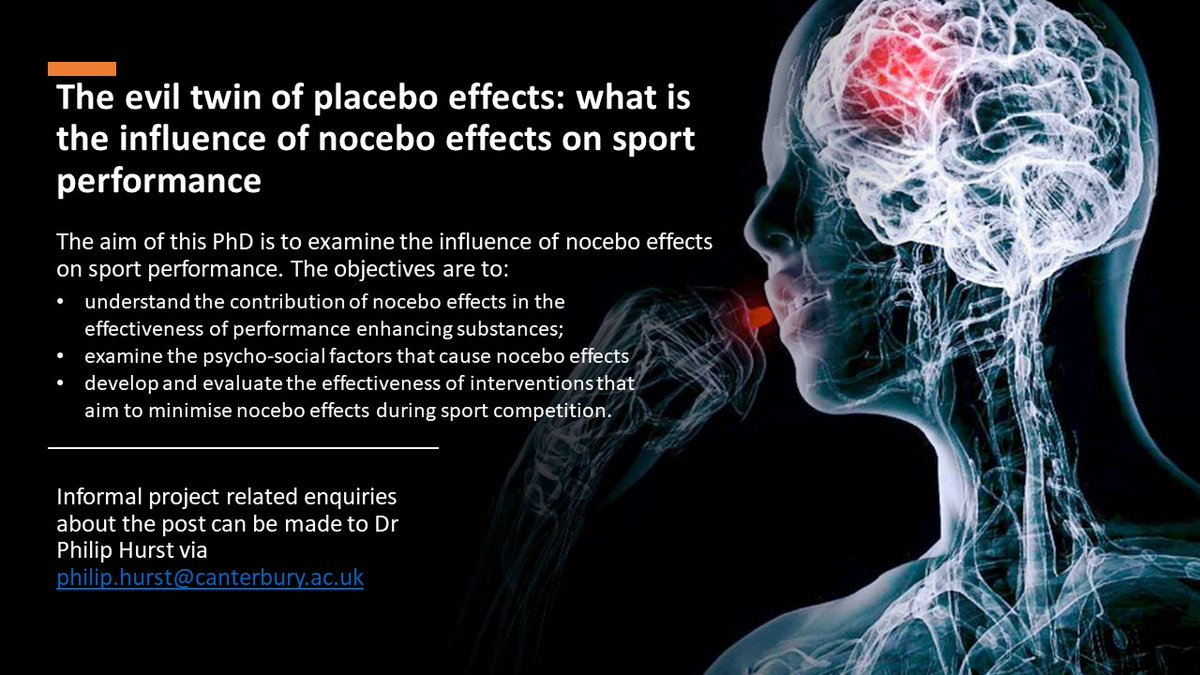 phil_hurst1's tweet image. Please RT: Fully funded PhD Scholarship for UK, EU or International students.
A rare opportunity to examine the nocebo effect on sport performance. Perfect for those with interests in psychology, physiology or nutrition
See here for more info: docs.google.com/document/d/1qY…