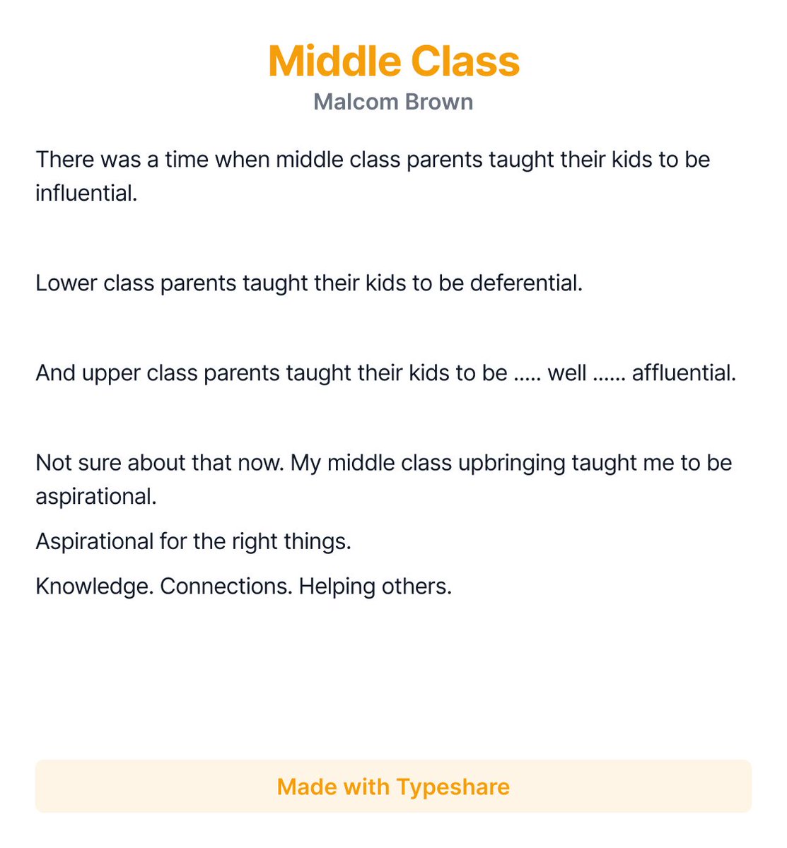 malcomb's tweet image. What my Middle Class upbringing brought me.

#middleclass #upperclass #lowerclass