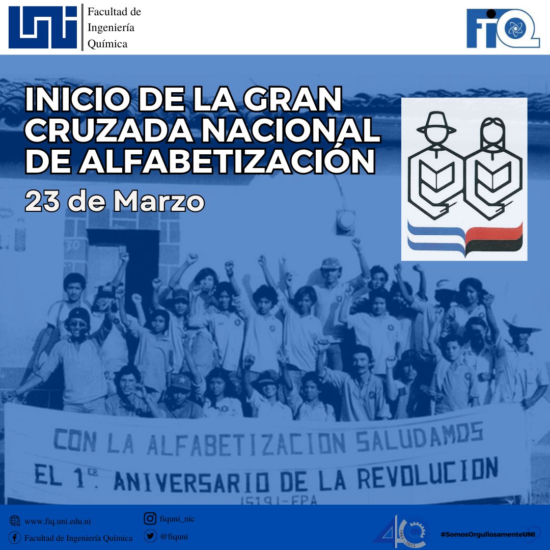 fiquni's tweet photo. Un día como en 1980 empezaba la Gran Cruzada Nacional de Alfabetización, la gesta cultural que cambiaría para siempre a Nicaragua. Desde la FIQ honramos a los héroes alfabetizadores.

#40UNI 
#UNIHijadelaRevolución
#AcreditaciónOptimizadaUNI
#SomosOrgullosamenteUNI
#UNI
#FIQUNI https://t.co/D4xyA47N3c