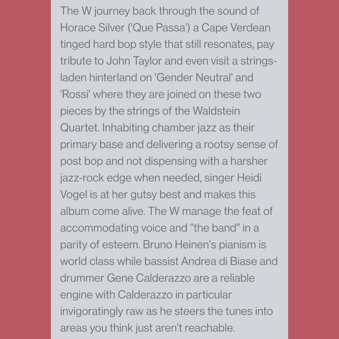 Thank you <a href="/marlbank1/">Stephen</a> for this great 4* review of The W album 'Portrait'. You can check out the record here: orcd.co/wznarkq ✨