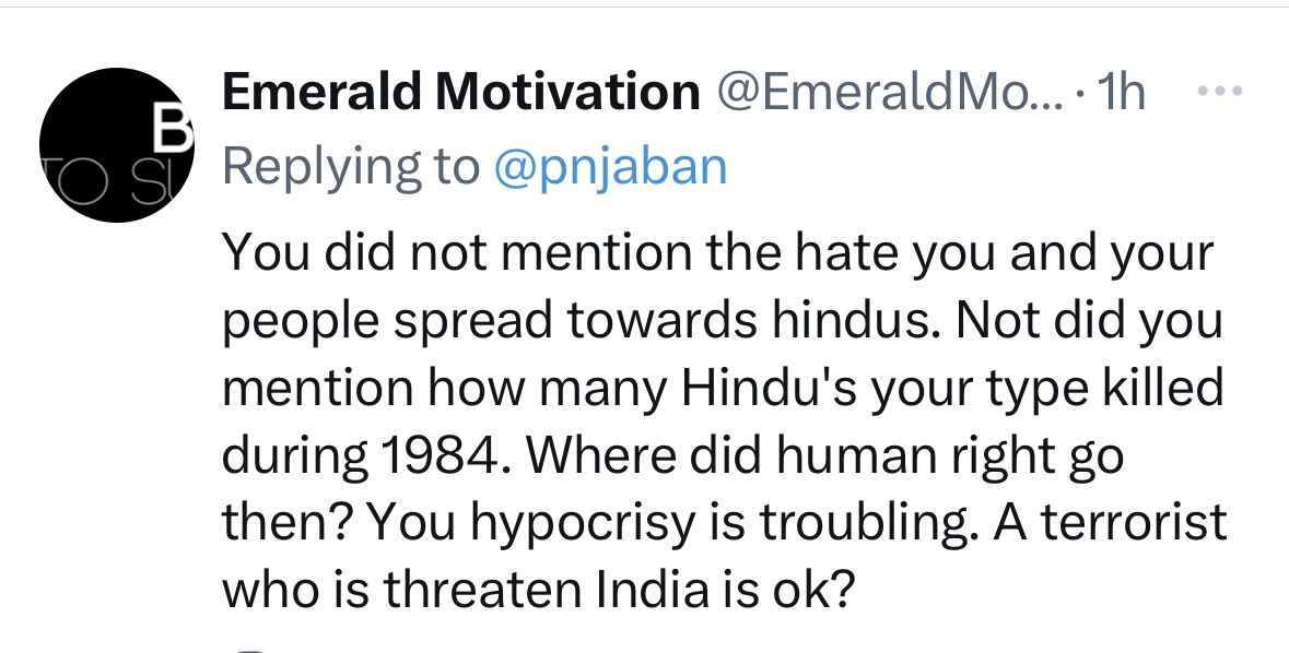 HarmeetKDhillon's tweet photo. I tweet about human &amp; civil rights violations in Punjab, and am suddenly besieged by an organized army of low-follower, no photo, no name vicious trolls. Their marching orders are to slur Sikh activists as separatists. Twitter TOS selectively enforced? One of dozens of examples: https://t.co/ndcexIZXX6