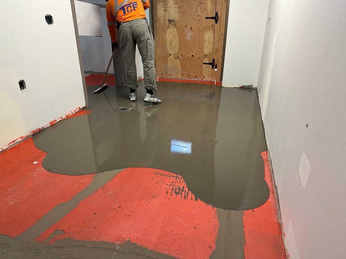 TCFloorsTO's tweet photo. Long-Term Care Centre at Trillium Health in Mississauga, Floors being prepped for Moisture Control application followed by installation of Leveler by TCFloors Toronto #tcfloors #flooring #moisturecontrol #floorprep #selfleveler #constructions #trilliumhealth https://t.co/U5QRaowlLo
