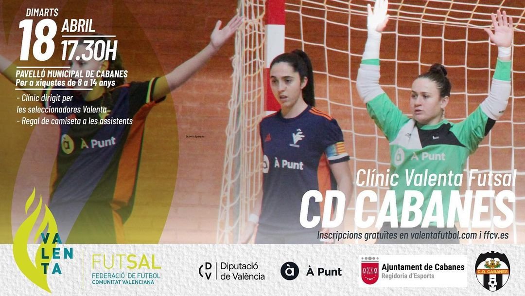 cdcabanes's tweet photo. Si tens entre 8 i 14 anys i t'agrada el futbol sala, aquesta és la teua oportunitat!

📅Dimarts, 18 d'abril a les 17:30.

📍Pavelló Municipal de Cabanes.

Jornada de futsal amb tècnics i entrenadores de la Sel·lecció Valenciana Valenta!💪

Incripcions a:

https://t.co/cQPJbcDYwF https://t.co/xHN84Dqo20