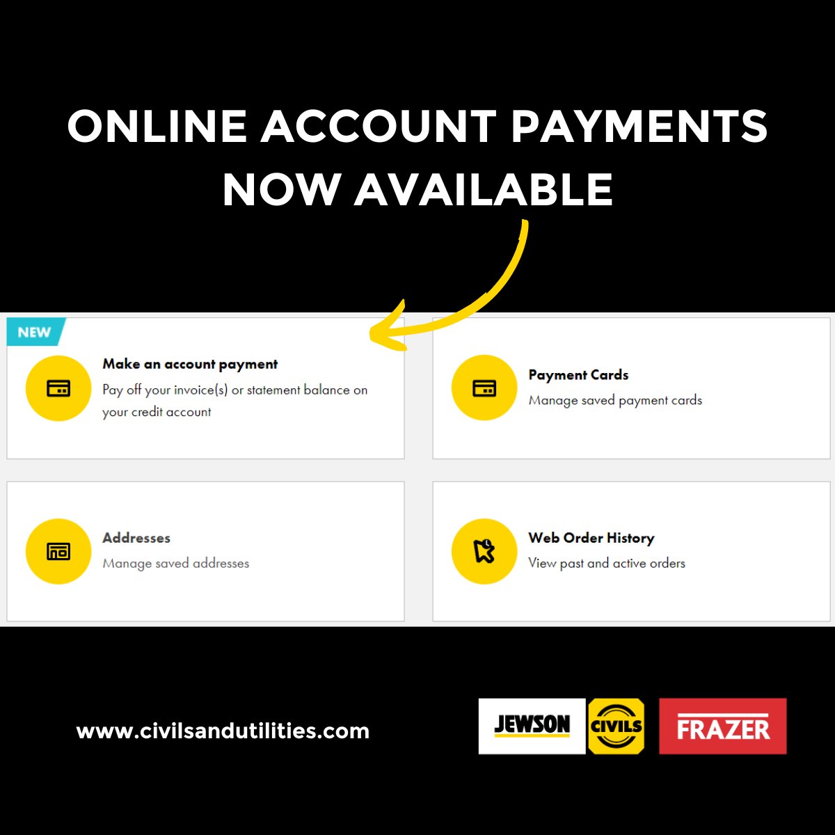 Customers can now view and pay off the statement balance on their credit account online. All you need to do is navigate to your ‘My Account’ area where the new feature is ready to use.

civilsandutilities.com/account-options 

#civils #drainage #utilities