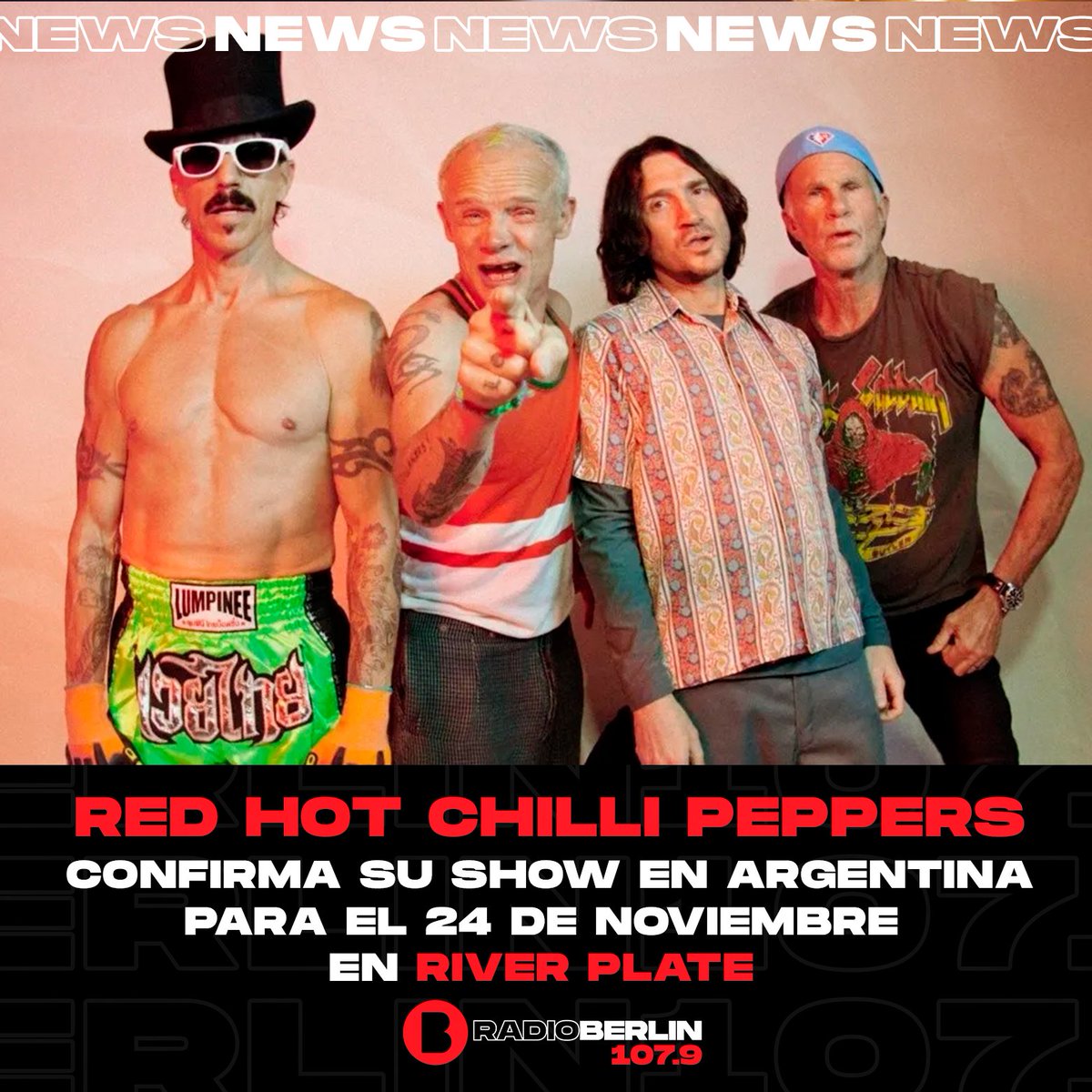 berlin1077's tweet photo. ๐ฅ LOS RED HOT CHILI PEPPERS REGRESAN A LA ARGENTINA ๐ฆ๐ท
๐ Este lunes, 27 de marzo, comenzarรก la preventa para los clientes del BBVA, que se extenderรก hasta el miรฉrcoles 29 de marzo o hasta cuando se agote el stock.
#1079RadioBerlin #Los90YLos2000 #redhotchilipipers #RHCP https://t.co/AF64ZDLT9u