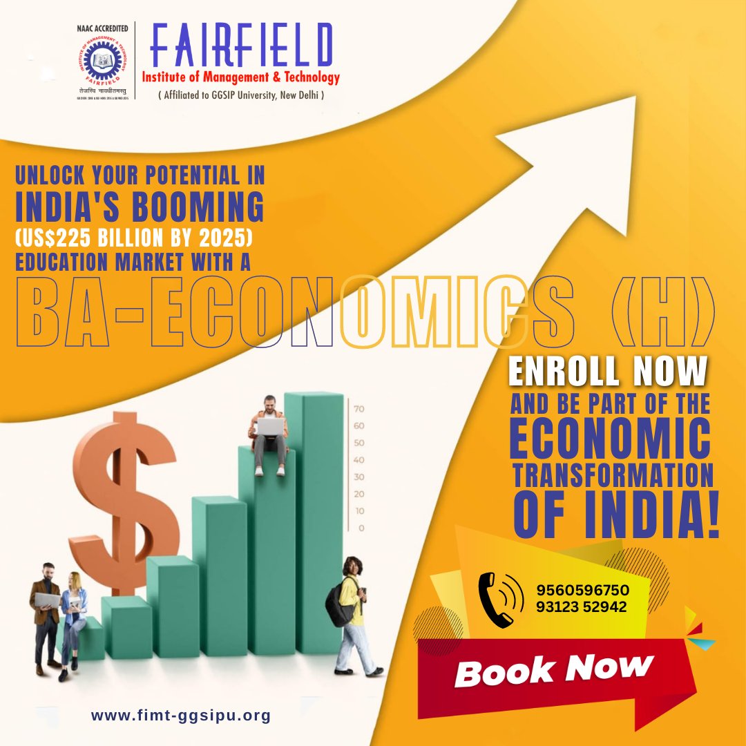 FIMTcollege's tweet image. &quot;Get ahead in India&apos;s booming education market with a Bachelor of Arts in Economics. According to industry experts, this market is set to reach a staggering US$225 billion by 2025, driven by increasing demand for quality education.
#FridaysForFuture #fridaymorning #BAeconomics