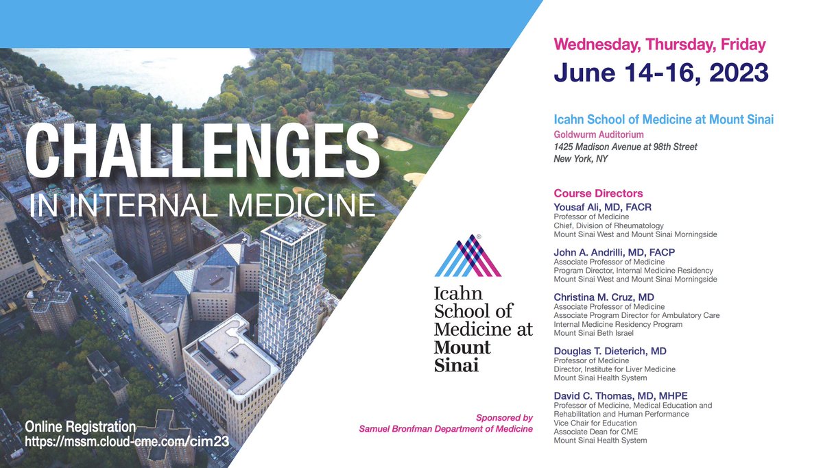 Save the date: Challenges in Internal Medicine is a three day course designed to summarize up-to-date clinical studies, and new guidelines that impact practice in general medicine. #NYC #InternalMedicine #MedicalResearch #WeFindAWay 
Registration: lnkd.in/wg96c