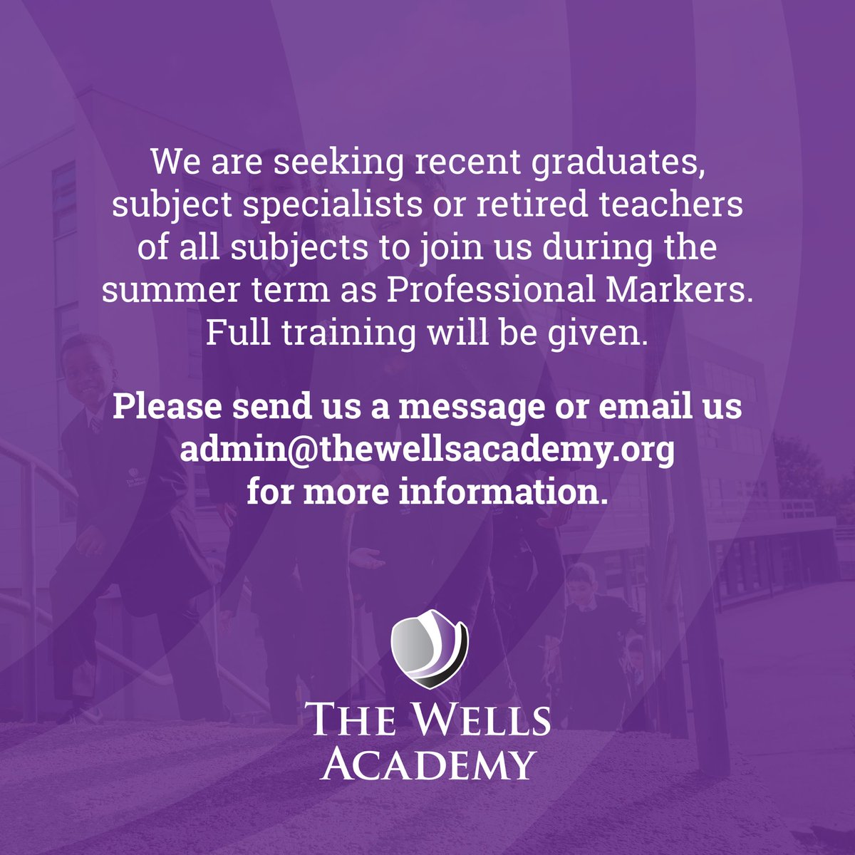 Calling students, graduates or retired teachers of English and History!

Come and join our pool of markers @TheWellsAcademy! 

We offer full training and great rates of pay. Get in touch for more info. 

#StudentJobs #NottinghamJobs