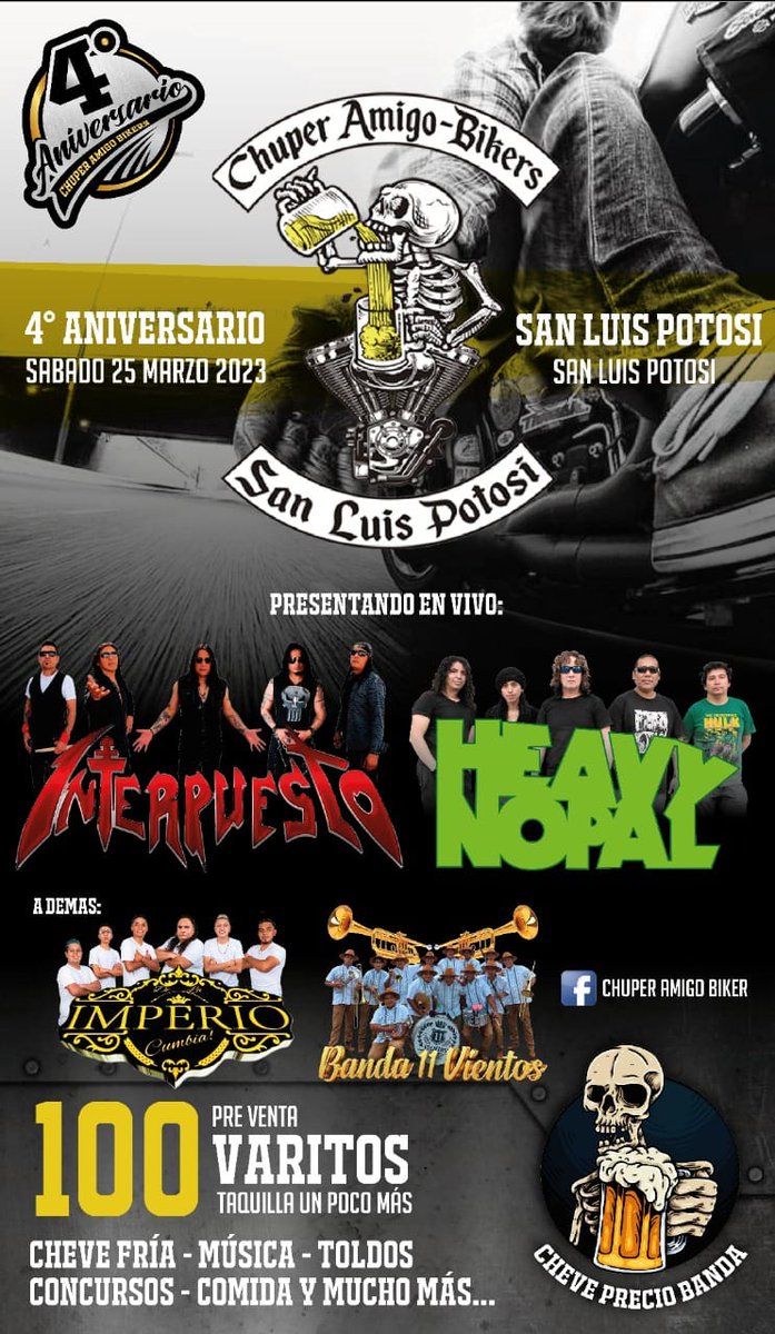 Rock_Urbano's tweet photo. 25 de Marzo 2023 / San Luis Potosi / 5PM
4to ANIVERSARIO : CHUPER AMIGO-BIKERS
#Interpuesto
#HeavyNopal (@nopalica)
https://t.co/l20ed2nNWn
Lugar del Evento
https://t.co/MNdfkywEoj
#TocadaSanLuisPotosi #TocadasRockUrbano #RockUrbano #RockNacional #RockMexicano #SanLuisPotosi https://t.co/gcgj442gMW