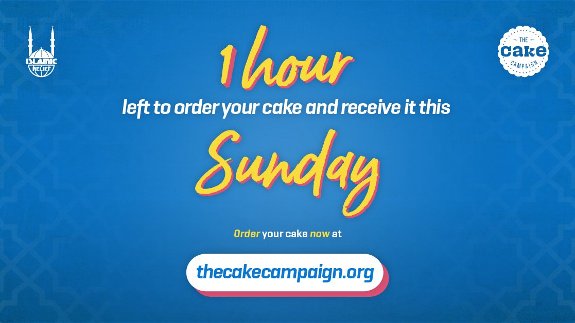 ⏰ Tick Tock Tick Tock… 

☝️Only one 1 hour left to place your cakes &amp; brownies orders, for this Sundays delivery! 

Hurry to TheCakeCampaign.org 💙

#cakes4syria #thecakecampaign