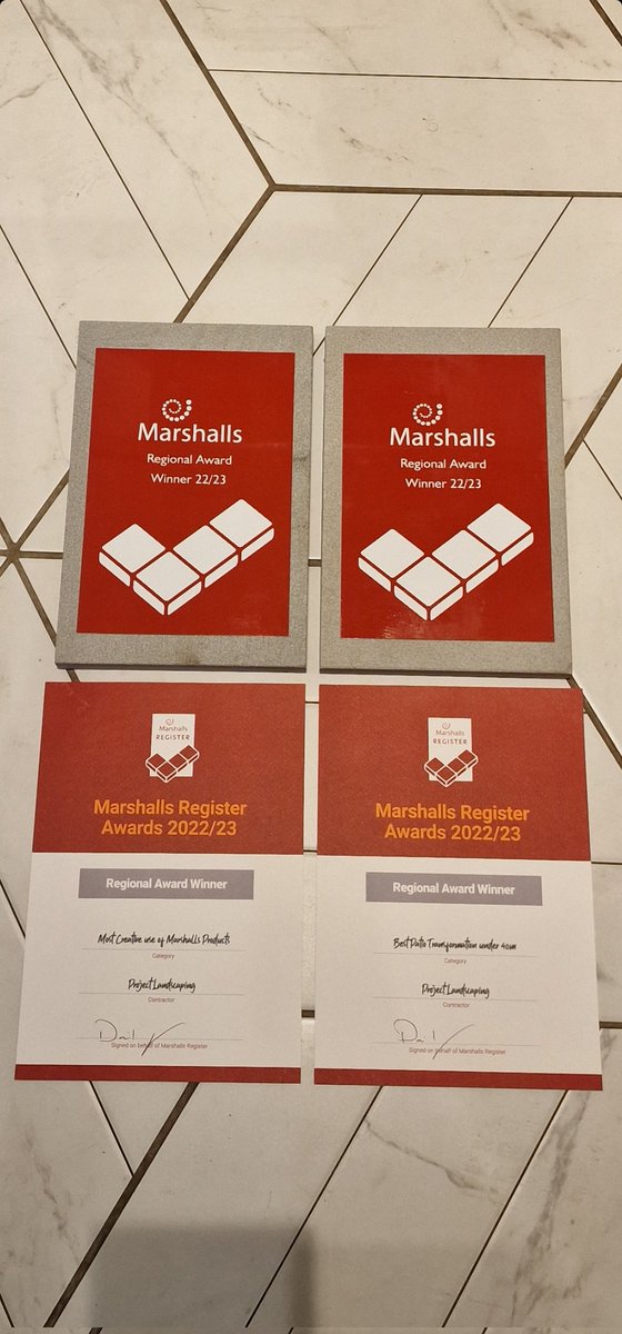 ProjectLandsca3's tweet image. Can&apos;t quite believe it, but we&apos;ve done it again. Thank you Marshalls for our two regional Awards, Most creative use of Marshalls products and best patio transformation under 40m2 second year in a row!