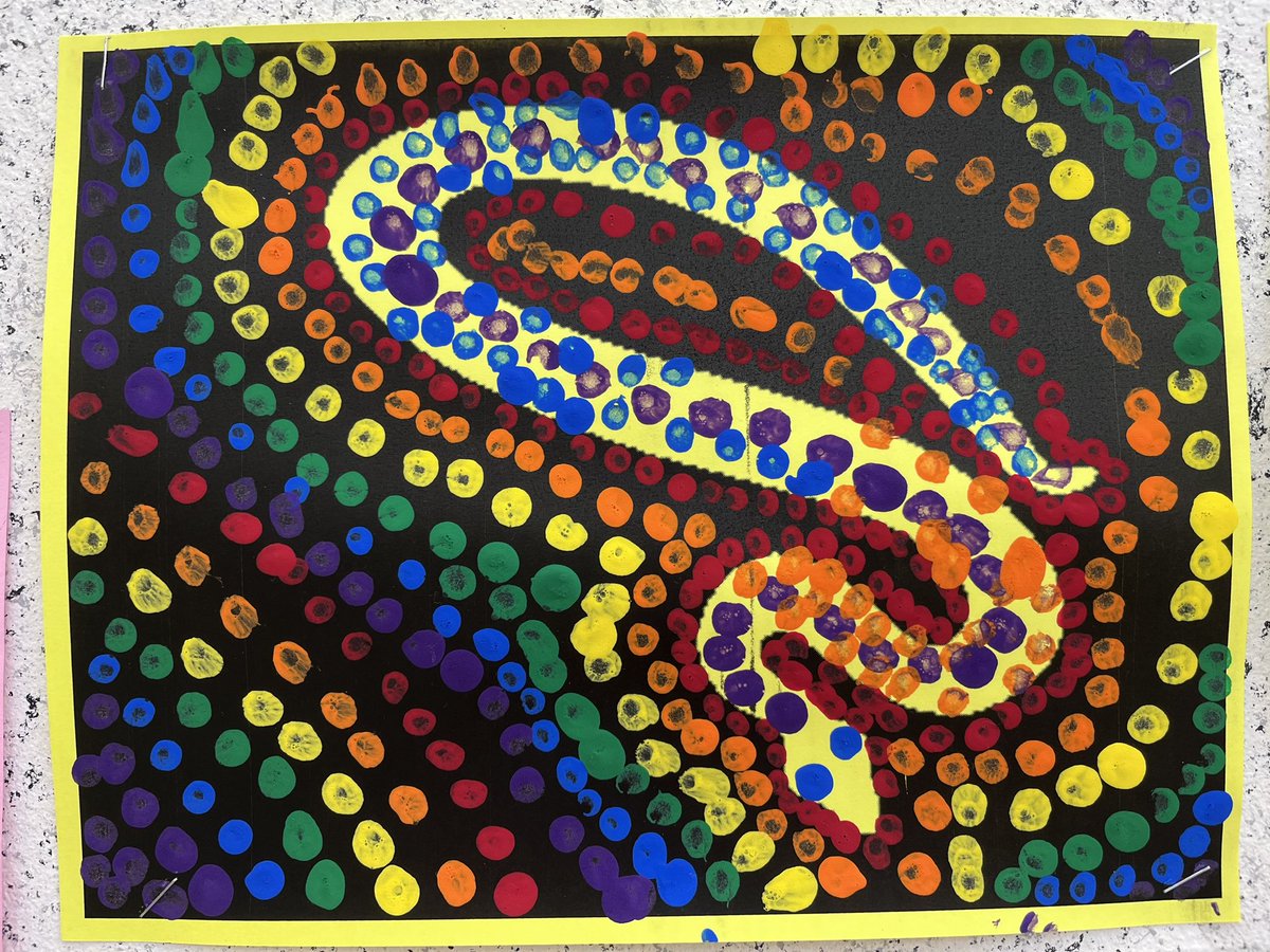 This week KG 🐼🎨 sts are learning about a Aboriginal Dot Art and how artists use symbols to tell a moral to their story @InksterArt @Vardeman_AISD @AldineArt  #powerofprimary @Primary_AISD 💕🐼🎨