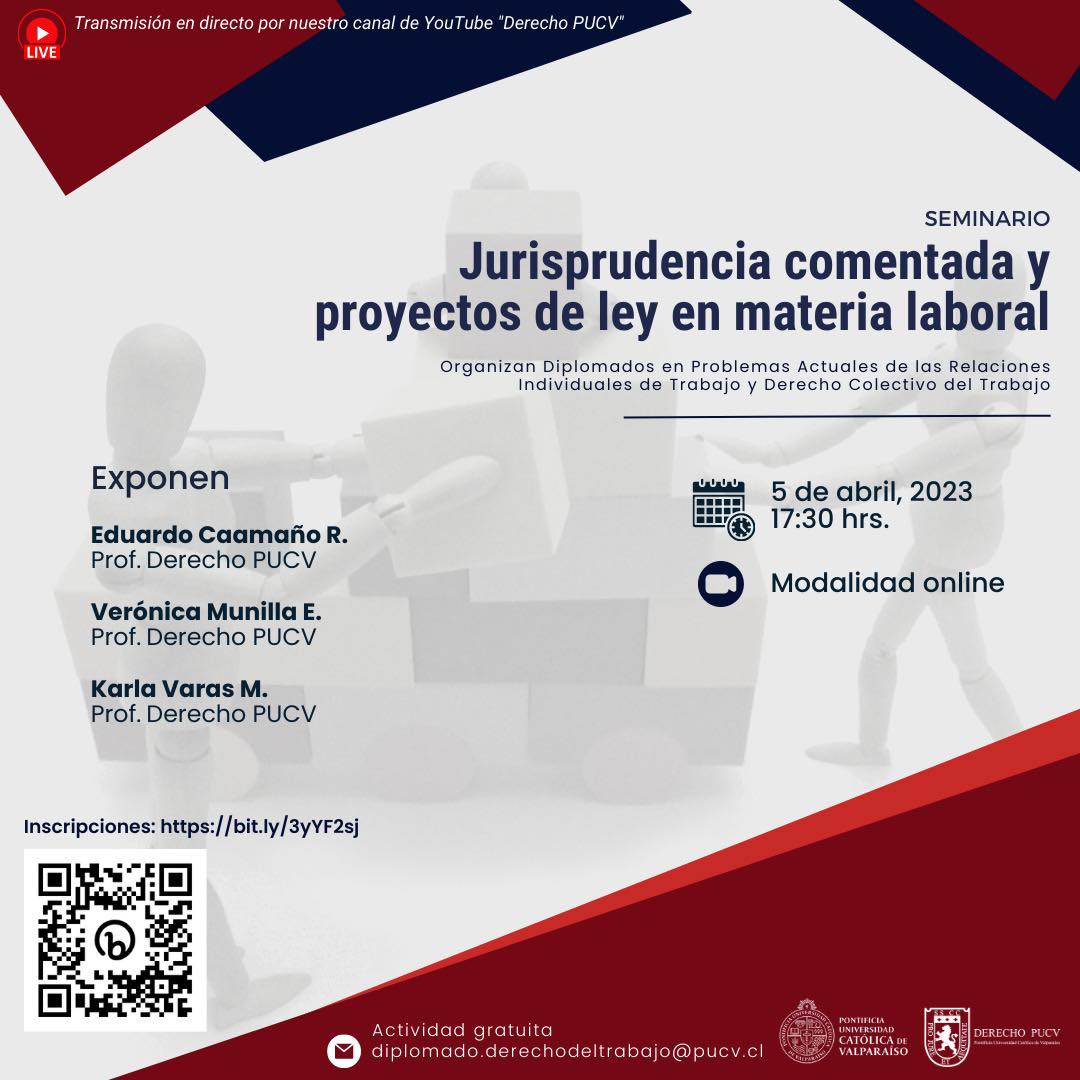 Para conocer más nuestros programas de Diplomados en Derecho del Trabajo de la PUC, les invitamos a este conversatorio, donde analizaremos jurisprudencia reciente y el proyecto de ley de 40 horas aprobado en el Senado.