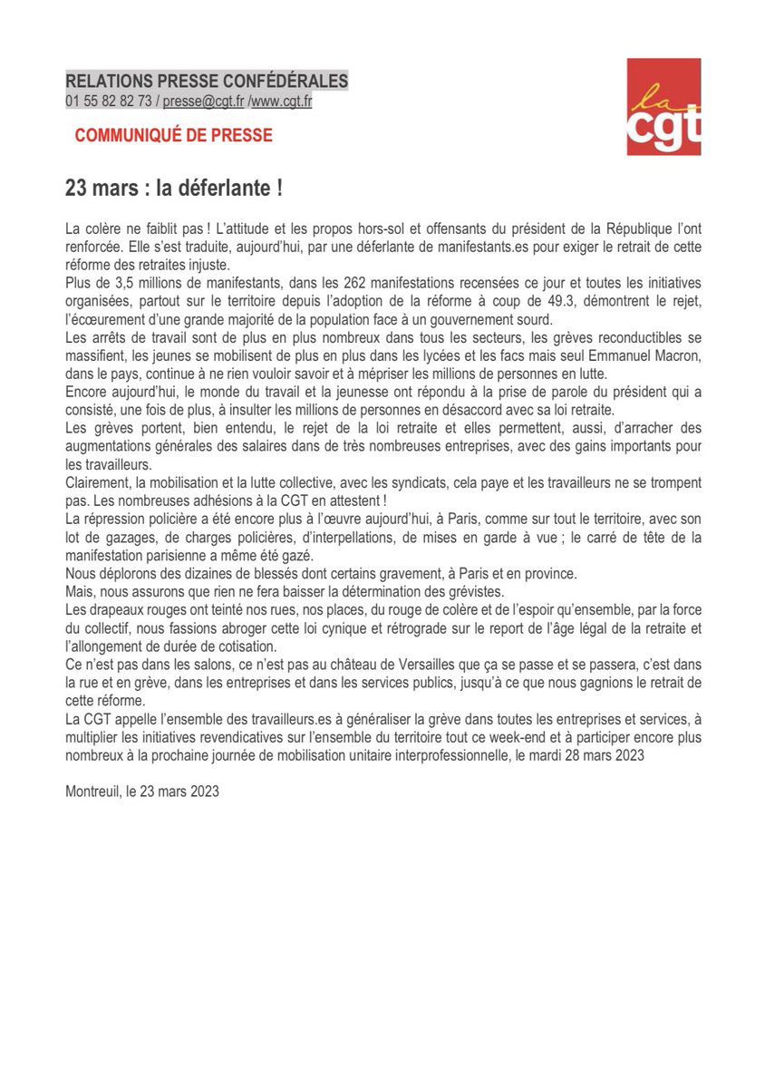 🔴 Communiqué de presse

23 mars : la déferlante !