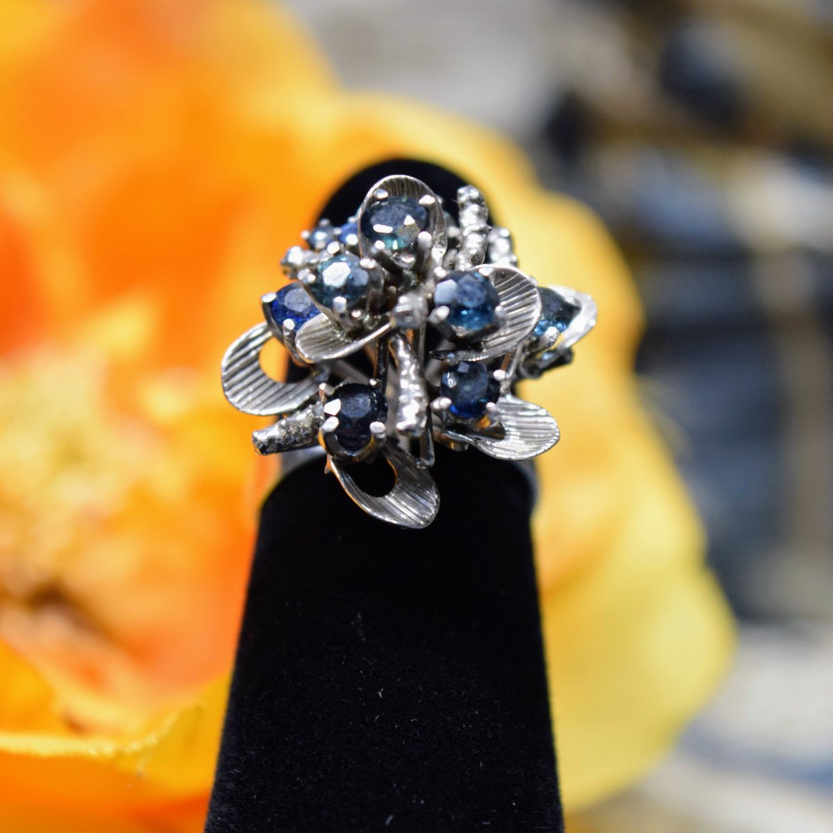 18K White Gold Floral Ring with Sapphires💠Size 6!

#Vintagejewelry #Sapphire #bluesapphire #floralring #floraljewelry #whitegold #goldjewelry #vintagegold