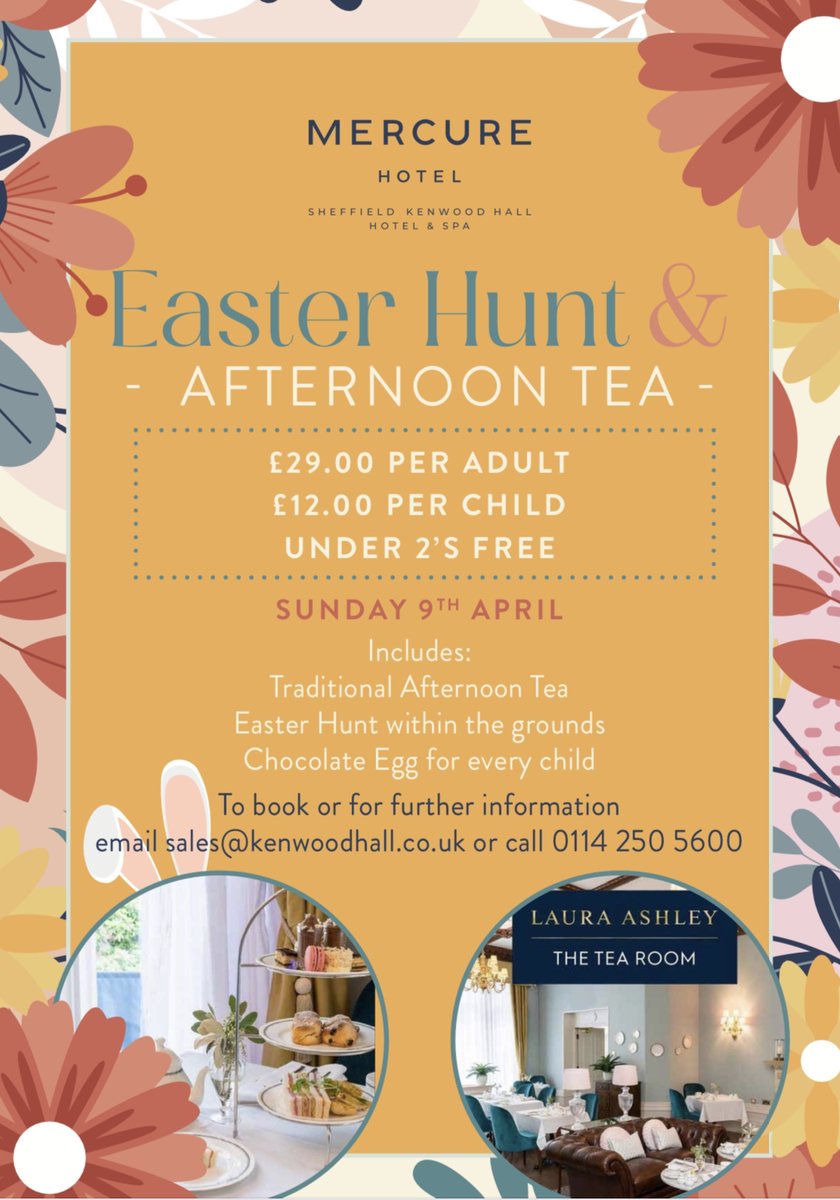 Kenwood Hall (@kenwood_hall) on Twitter photo Celebrate Easter Sunday at Kenwood Hall….perfect for the whole family 🐣
£29.00 per adult
£12.00 per child
Under 2's go free
To book or for further information please get in touch:
sales@kenwoodhall.co.uk
0114 250 5600
#easter #visitsheffield Celebrate Easter Sunday at Kenwood Hall….perfect for the whole family 🐣
£29.00 per adult
£12.00 per child
Under 2's go free
To book or for further information please get in touch:
sales@kenwoodhall.co.uk
0114 250 5600
#easter #visitsheffield