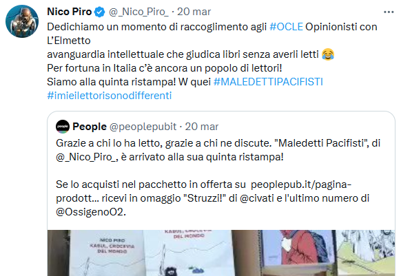 Filippo__Rossi's tweet photo. ancora qualche screen per voi bellicisti bloccati #guerratroll #OCLE #PUB della gangbangdell'odio che non siete altro 🤣
Dev'essere il suo primo pensiero la mattina come si alza, non ci sono spiegazioni.
Quella sui disabili è brutta, gli do ragione, ma farci un tw peggiora tutto https://t.co/HLf85bNH45