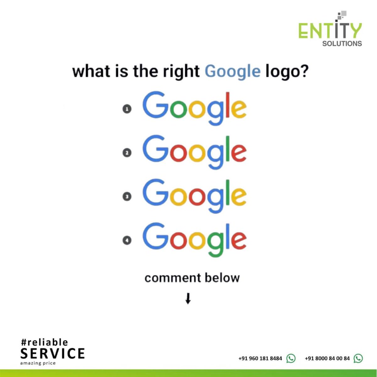 entityitsolutio's tweet photo. Guess the right one ..!!!

#Google #Logo #Color #Guess #GuessTheLogo #GoogleLogo #LogoColor #entityitsolutions https://t.co/ipRaSDP6xK
