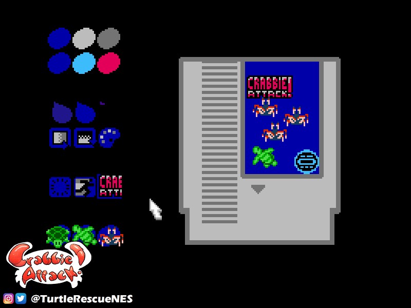 TurtleRescueNES's tweet photo. Our first full release, Turtle Paint, came out nearly two years ago.  Did you know there is a direct reference to our new upcoming release Crabbie Attack hidden within that game? How's that for long-term planning? 🦀🦀

#nesmaker #nesdev #turtlepaint #crabbieattack https://t.co/mY1pVMvUh9