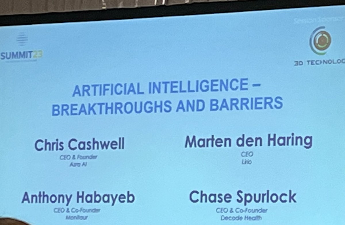 decodehealthai's tweet photo. The @decodehealthai team is at the @TNHIMSS #Summit23 today. Our CEO &amp; Co-Founder, @cfspurlock, shared insights on the #AI Breakthroughs and Barriers panel along with the leaders from @lirio_llc, @Azra_AI_Health and @MonitaurAI.
#precisionmedicine #digitalhealth #healthtech https://t.co/iWJmYIFyCl