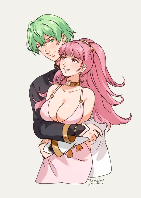 Byleth giving Hilda a tight hug from behind#FE3H #FireEmblem 