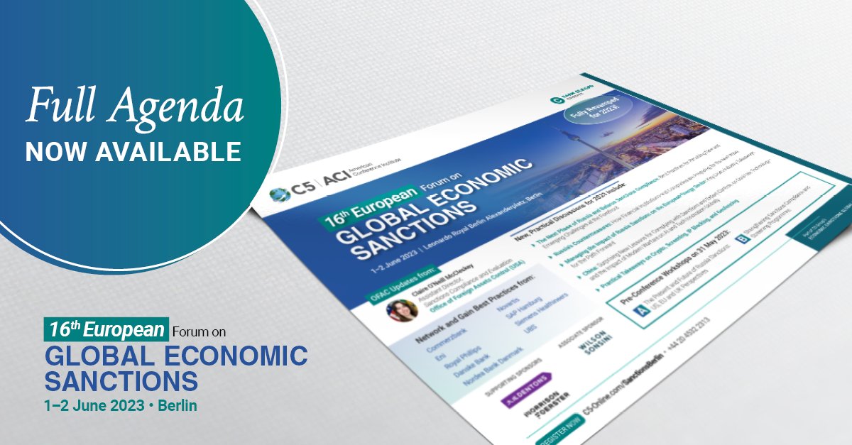 Read our Full Agenda NOW for C5's 16th Annual European Forum on Global Economic Sanctions.

Download our full schedule now: ow.ly/mNjS50NqyNb

#C5 #EconomicSanctions