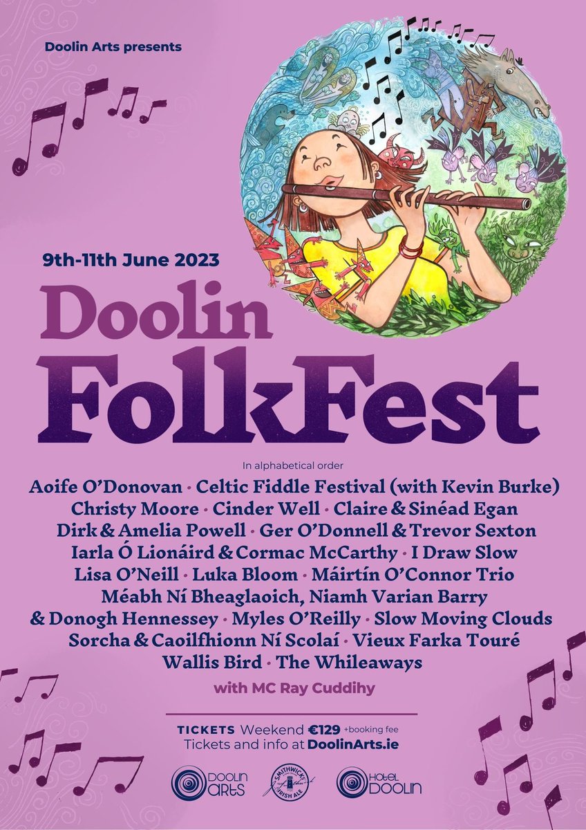 Very excited about our lineup for this year, the 10th Doolin FolkFest @HotelDoolin, Co Clare with some of our finest Trad/Folk acts. Book now: doolinarts.ie #Selling_fast #DoolinArts #DFF23