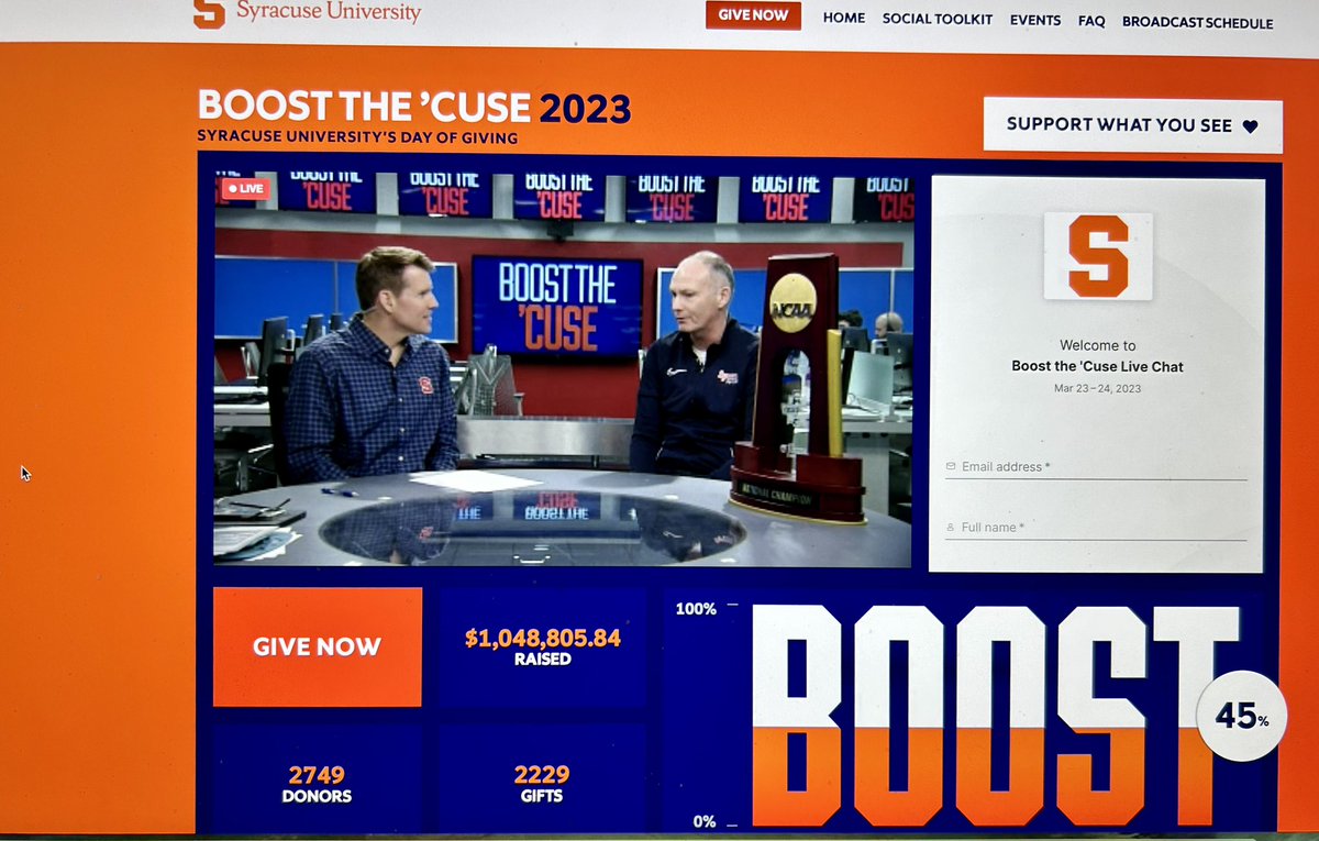 Love this! 🍊🍊🍊
Now I have another thing on my Bucket List: be a part of the next Boost the Cuse! Well done,
<a href="/ScottHanson/">Scott Hanson</a> (we had classes together!). 
<a href="/NewhouseSports/">Newhouse Sports Media Center</a> <a href="/NewhouseSU/">Newhouse School</a> <a href="/SyracuseU/">Syracuse University</a>