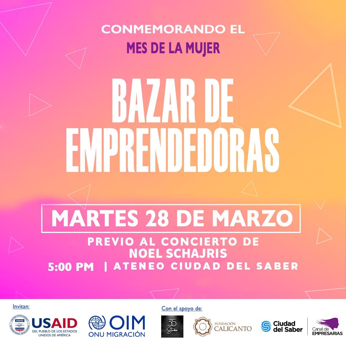oimpanama's tweet photo. Ven y apoya a las emprendedoras #migrantes en el bazar previo al concierto de @NoelSchajris desde las 5:00 PM el martes 28 de marzo en el Ateneo de la @CiudaddelSaber ¡No te lo pierdas! 

📌 Con el apoyo de @USAIDES https://t.co/S6FO31cNcp