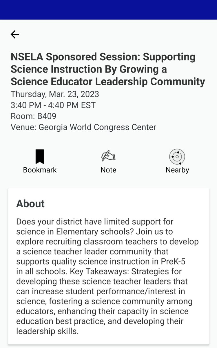 nselascience's tweet photo. Our next NSELA-sponsored session at #NSTA23 begins soon. Come learn about strategies for developing elementary leaders. https://t.co/lWKW3IrZTP