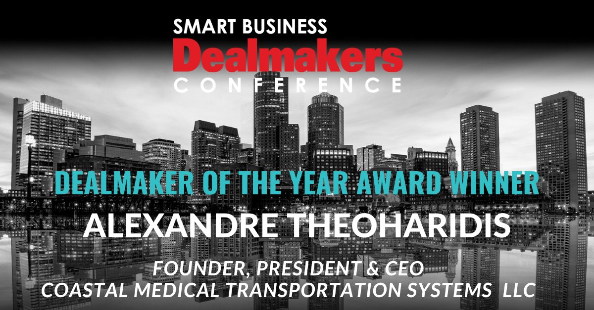 Goulston & Storrs (@goulstonstorrs) on Twitter photo The <a href="/SBDealmakers/">Smart Business Dealmakers</a> Conference is in full swing today! Congratulations to Alexandre Theoharidis of Coastal Medical Transportation Systems for receiving the coveted Dealmaker of the Year Award. Learn more: bit.ly/3ytJUVX The <a href="/SBDealmakers/">Smart Business Dealmakers</a> Conference is in full swing today! Congratulations to Alexandre Theoharidis of Coastal Medical Transportation Systems for receiving the coveted Dealmaker of the Year Award. Learn more: bit.ly/3ytJUVX