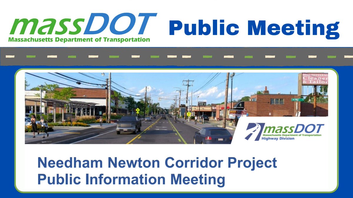 Tonight 3/23, at 6:00pm, #MassDOT will hold a virtual public information meeting to provide an update on the #Needham- #Newton Corridor Project. Registration and public comment information: mass.gov/event/needham-…