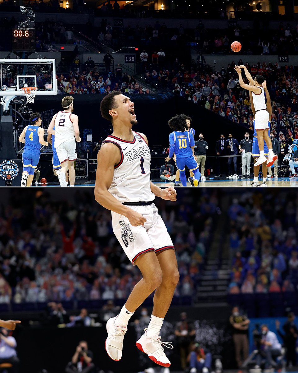 SportsCenter's tweet photo. The last time UCLA and Gonzaga faced off in the men’s NCAA tournament, Jalen Suggs hit this ICONIC buzzer-beater in the 2021 Final Four 🤩️ https://t.co/jDqNzS9vi4