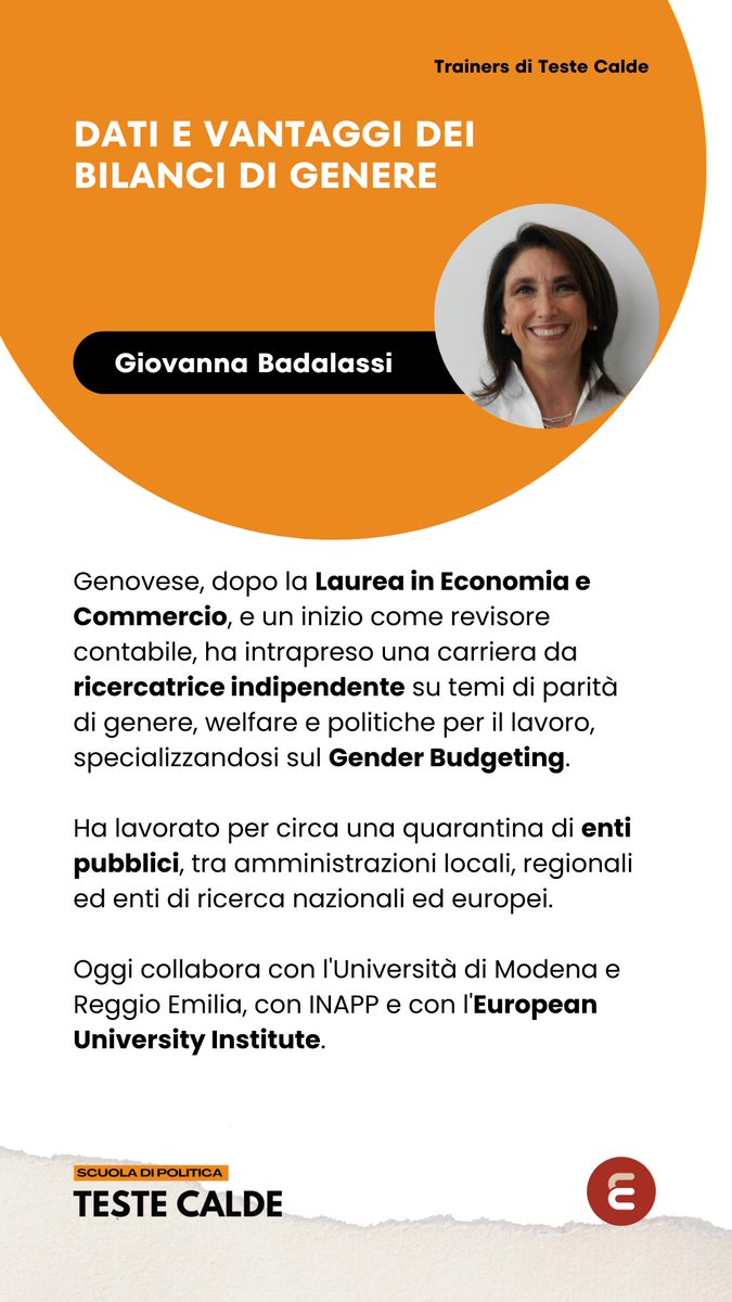equALL_eu's tweet photo. Nella seconda giornata dell'evento "Teste Calde" ci dedicheremo ai settori e alle misure politiche in cui mettere in pratica, misurare, budgetizzare la parità di genere.
Ecco alcuni dei nostri ospiti! Visita il nostro profilo Instagram per conoscerli tutti.
#equall #testecalde https://t.co/1X47bB38BP