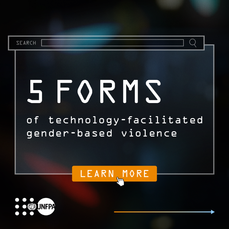 UNFPA's tweet photo. 🚫 Violence has no place in any of our lives, whether it’s offline or online.

See the different forms of online abuse people face every day and how #tech intersects with gender to either create or reduce harm: https://t.co/iTDLyscIhA

#ENDviolence #GlobalGoals