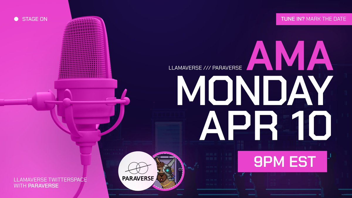 Llamaverse_'s tweet photo. Join us for a Twitterspace AMA with @paraverse_world

🗓️ When: Apr 10 2023
⏰ Time: 9 PM EST
🔔 Set Reminder: https://t.co/Q6CcfflI46 https://t.co/kY3ZqH2yYW