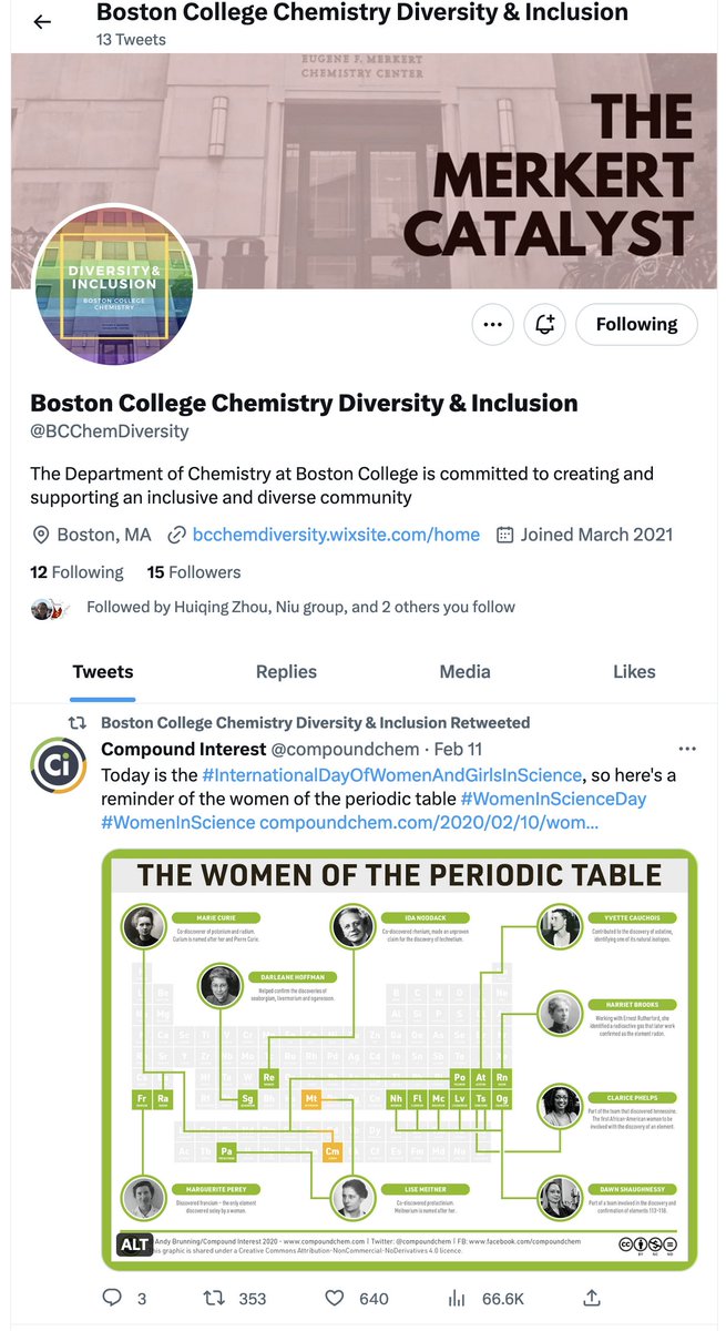 Jeffery Byers (@j_a_byers) on Twitter photo So excited to see <a href="/BCChemDiversity/">BC Chem Diversity, Equity, Inclusion & Respect</a> joining the twitter world! Give them a follow to stay abreast of all <a href="/ChemistryBC/">Boston College Chemistry</a>'s DIER activities as well as other cool links and posts! So excited to see <a href="/BCChemDiversity/">BC Chem Diversity, Equity, Inclusion & Respect</a> joining the twitter world! Give them a follow to stay abreast of all <a href="/ChemistryBC/">Boston College Chemistry</a>'s DIER activities as well as other cool links and posts!