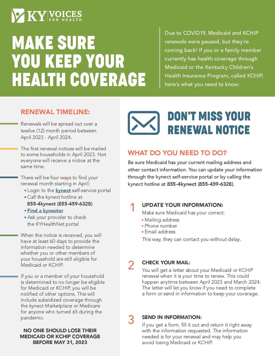 RockRegional's tweet photo. 🚨IMPORTANT INSURANCE INFORMATION🚨
Due to #COVID19, #Medicaid &amp; #KCHIP renewals were paused, but THEY ARE COMING BACK! If you or family member currently has health coverage through Medicaid or KCHIP, here’s what you need to know:
.
.
 #kynect #kyhealth https://t.co/QTxqyJeZUE