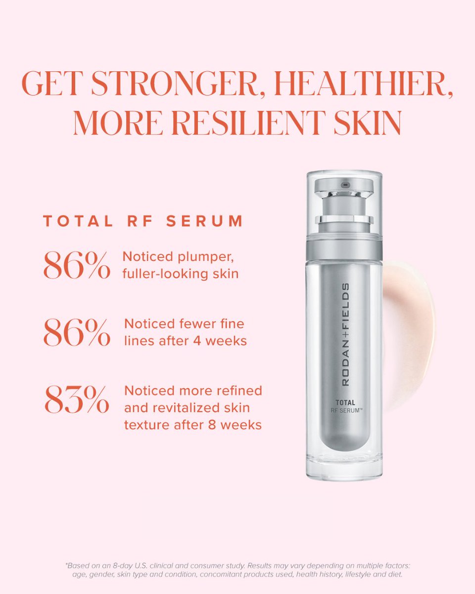 RodanFieldsHQ's tweet photo. Results of using #TotalRFSerum may include..✨

☑️ Plumped skin
☑️ Fewer Fine Lines
☑️ Improved skin texture

This anti-aging serum features RF TriEnergy Complex that energizes millions of surface skin cells by 200% to address all key signs of skin aging. #Results #RodanandFields https://t.co/aiqWIpqdR7