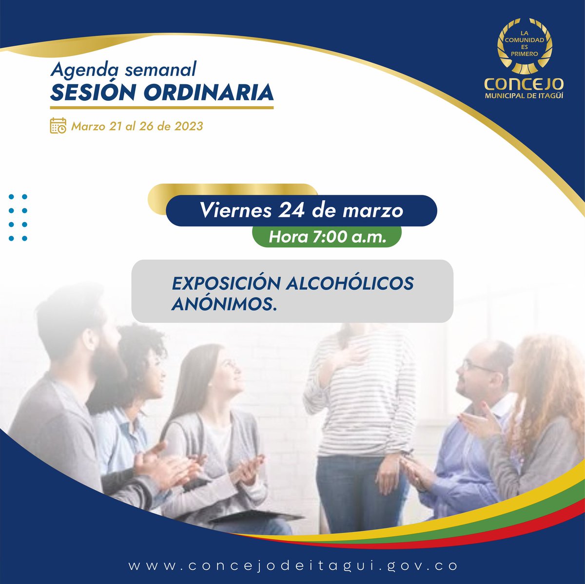 👉🏽 Mañana viernes 24 de marzo, tendremos la exposición de Alcohólicos Anónimos. 

📍Los esperamos en nuestro live de
🎥 Facebook: facebook.com/ConcejoDeItagu…
🎥 YouTube: youtube.com/@ConcejoDeItag…