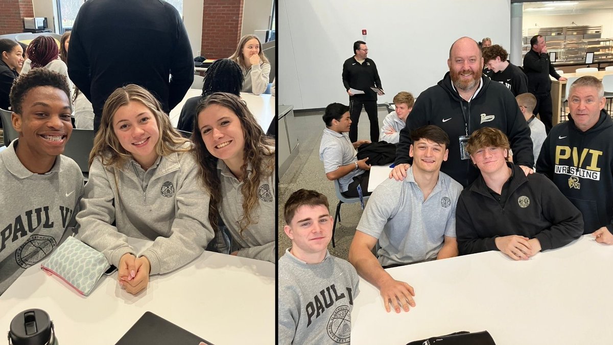 PVIsports's tweet photo. This morning, we celebrated our WCAC champion @pvi_hockey team, VISAA State champions @PVIGIRLSBBALL and @PVIHoops, and the individual champions for Swim &amp; Dive and @PAULVIWRESTLING at our Breakfast of Champions. Love this tradition! Congrats, everyone! #TeamPVI https://t.co/YgmXL26Q0W