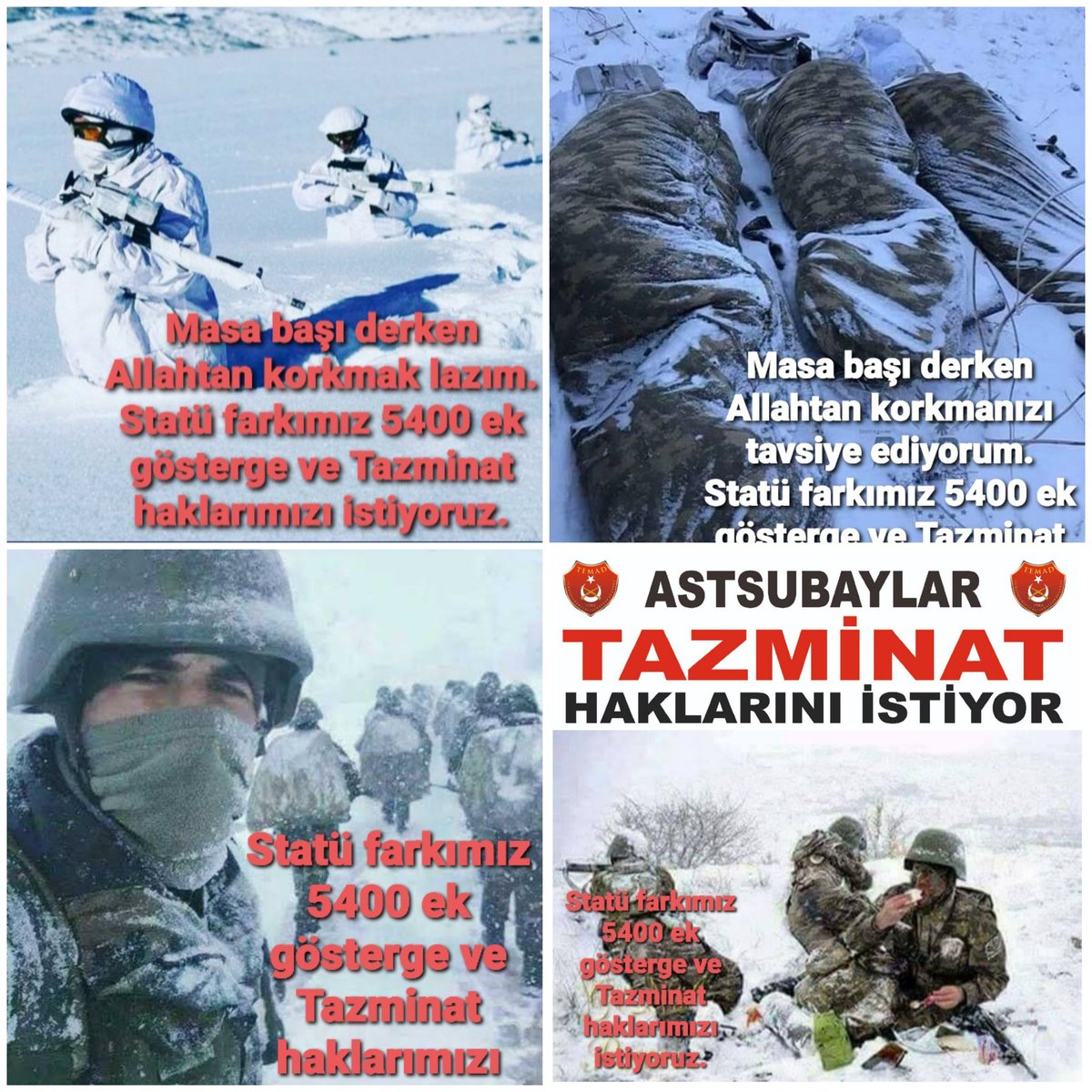 OMRCTN1955's tweet photo. #AstsubaylarElele
Astsubay memur değildir.
Memur kendinden sorumludur; astsubay birliğinden, ordu malından, emir komutasındaki diğer personelden sorumludur.
Tazminat astsubayların hakkıdır.
@RTErdogan @tcsavunma @mustafaelitas @NureddinNebati @dbdevletbahceli @AhmetAYDIN_02 https://t.co/1R6EmmUaEP