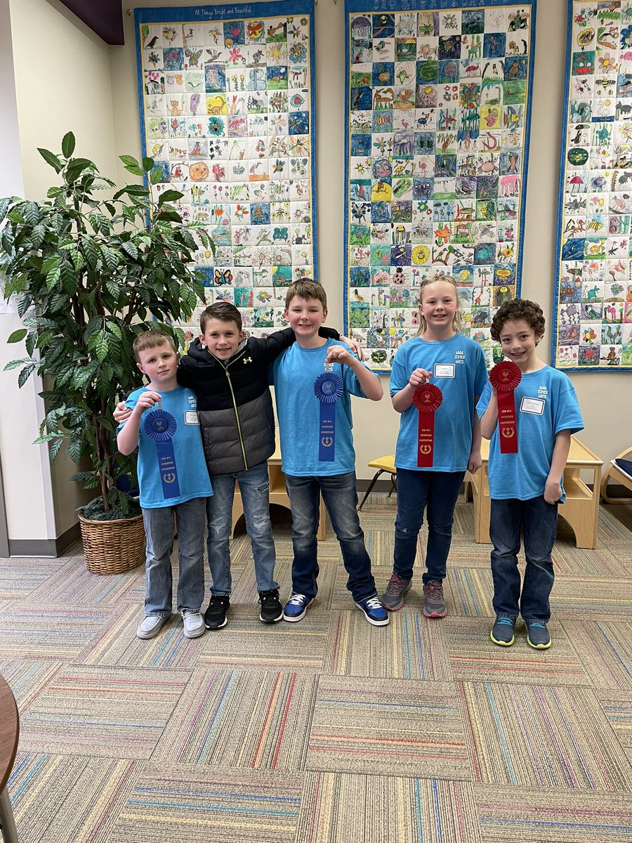 jstoelti's tweet photo. Invention Convention winners. Ford, Gage, and Pierce won 1st place for their inventions. Mathew and Ella earned 2nd place ribbons. #esu11HAL #holdregedusters https://t.co/MjNf3umcJr