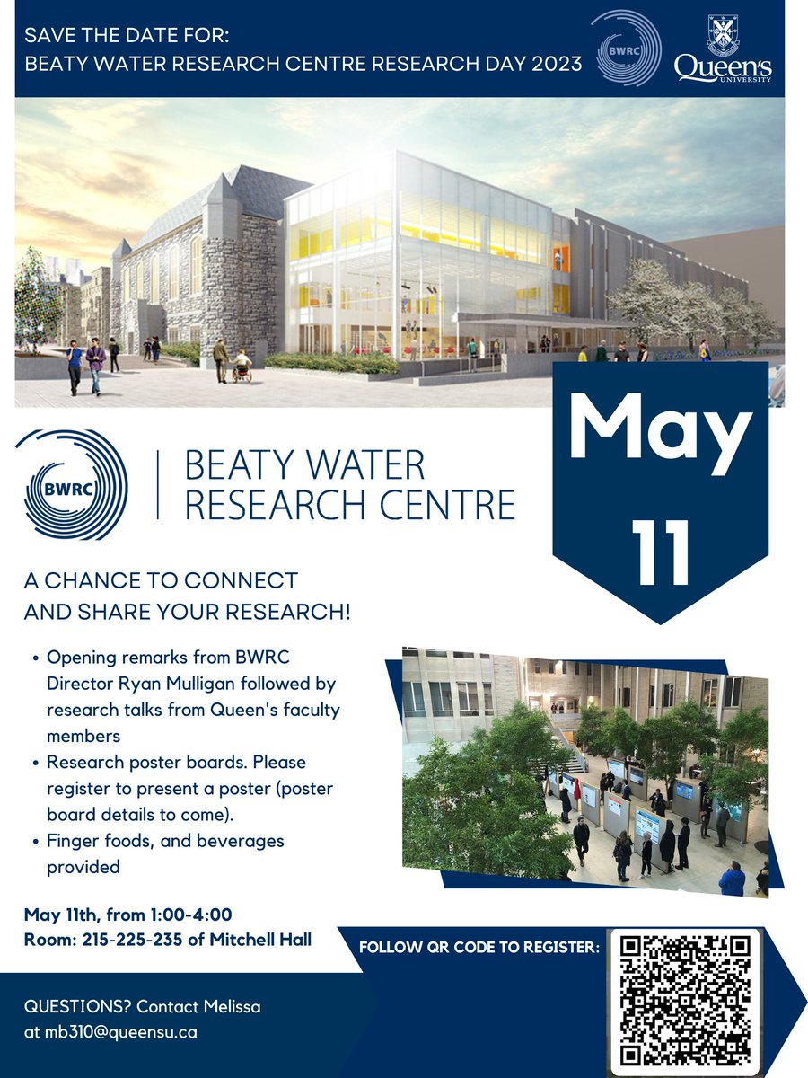 Queen's University VP Research Portfolio (@queensuvpr) on Twitter photo May 11 join the <a href="/BeatyCentre/">Beaty Water Research Centre</a> and BWRC Director <a href="/Ryan_P_Mulligan/">Ryan P. Mulligan</a> for an afternoon to connect and share your research.
Visit waterresearchcentre.ca/research-day-2… to learn more and register. May 11 join the <a href="/BeatyCentre/">Beaty Water Research Centre</a> and BWRC Director <a href="/Ryan_P_Mulligan/">Ryan P. Mulligan</a> for an afternoon to connect and share your research.
Visit waterresearchcentre.ca/research-day-2… to learn more and register.